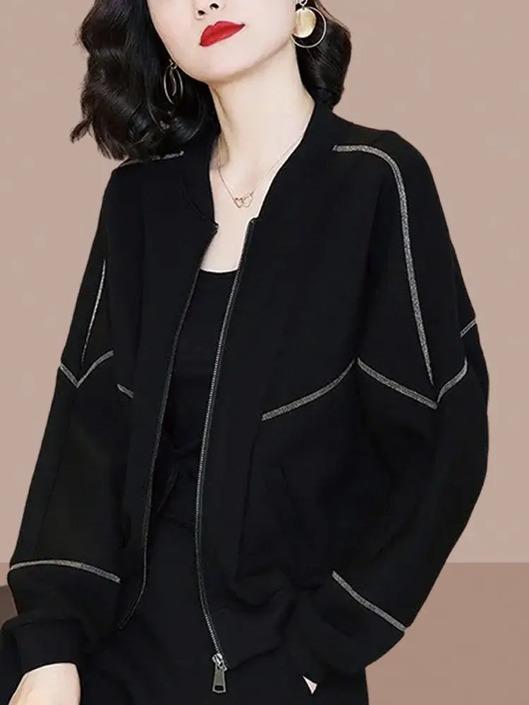 

Ladies ort Zipper Loose Spring Autumn 2026 New Sle Baseball Jaet Sweatirt Cardigan Faionable Straight Hemline