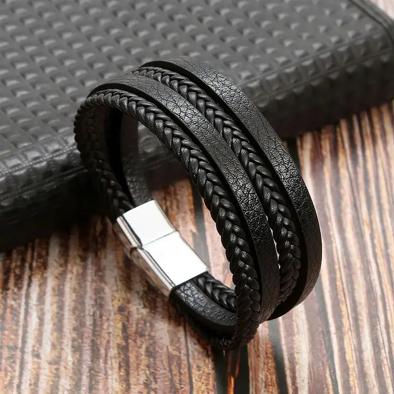 Simple Luxury Men's Leather Bracelet Hand-woven Multi-layer Combination Accessory Fashion Man Jewelry Wholesale Dropshipping