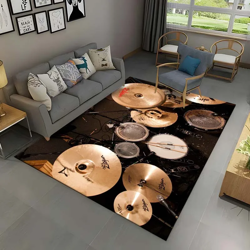 3D Drum Kit Music Instruments Area Rug Large,Carpet Rug for Living Room Bedroom Sofa Doormat Decor,Kid Play Non-slip Floor Mat