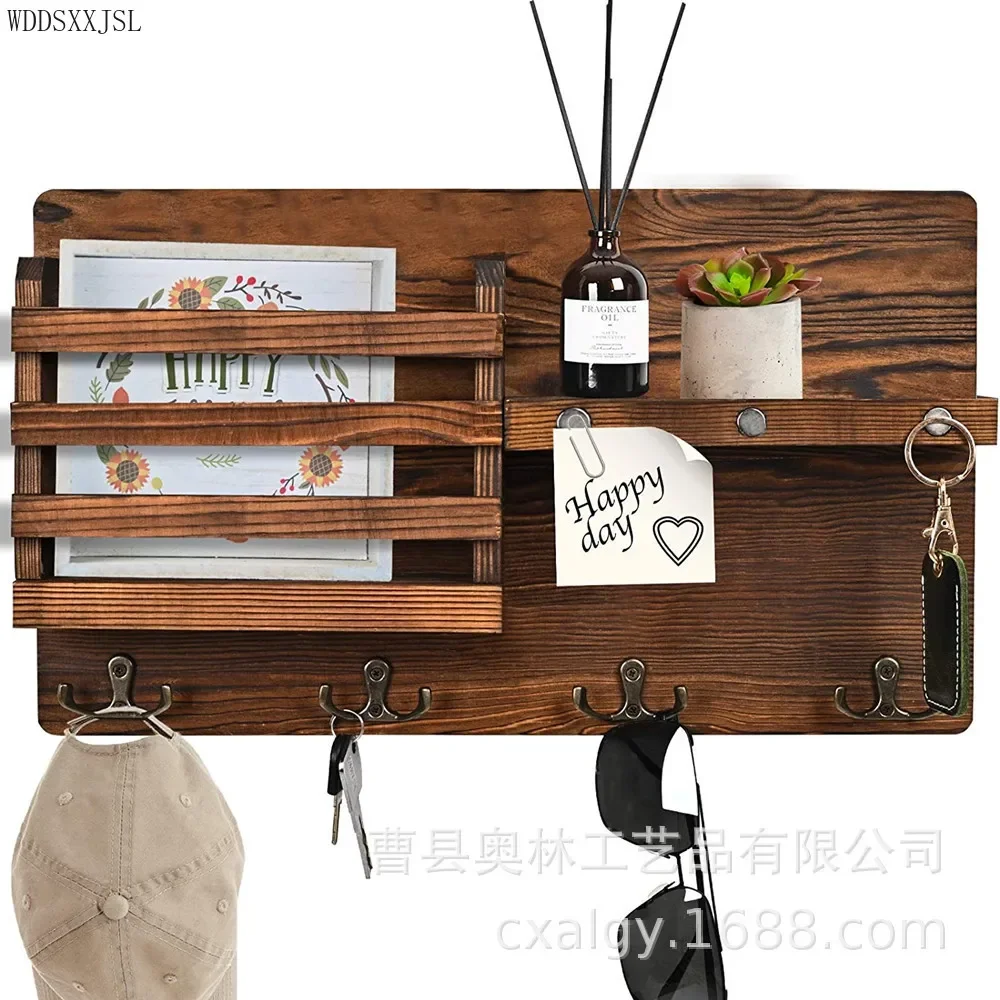 

Creative Wooden Wall-mounted Shelf Multifunctional Key Coat Hook Living Room Wall Storage Rack Home Pendant shelves