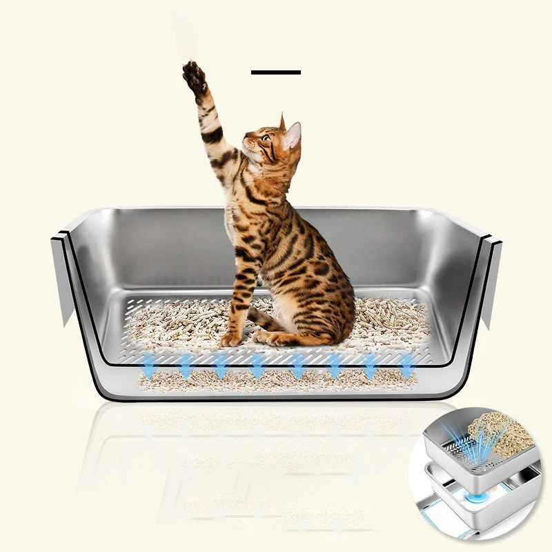 

Open-ended Stainless cat Litter Box Sandbox Training Toilet Litter Box Hiding Automatically Katzenklo Edelstahl Cat Supplies