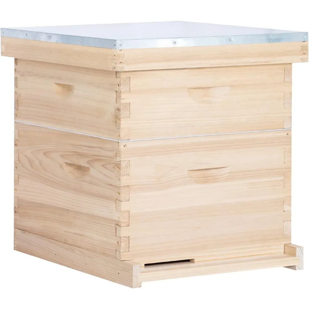 

8 Frame Langstroth Bee Hive, Beehive Starter Kit for Beginners with Beehive Frames and Waxed Foundation (1 Deep Box &