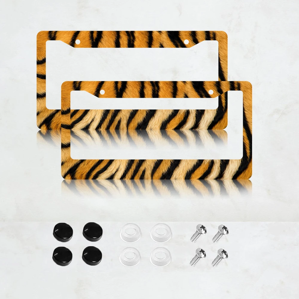 

2 шт. Алюминиевые рамки для номерных знаков с тигровым принтом, 2 отверстия, 6x12 дюймов, с винтами, стандартный размер для США, Канады, Мексики