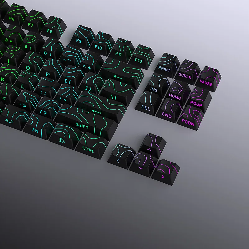97 Key Topographic Keycaps Contour Lines PBT Cherry Profile Side Print Backlit for MX Mechanical Gaming Keyboard