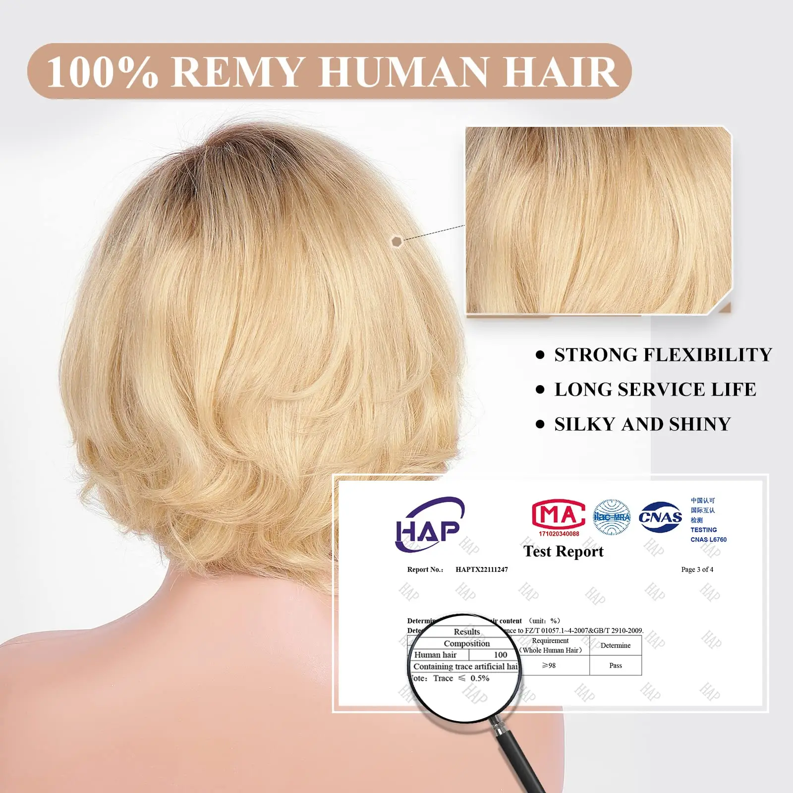 Perruque Lace Front Wig Remy 100% Naturelle, Cheveux Humains, Blond Ombré, Layered Bob HD, Transparent Lace Frmeds, pour Femme