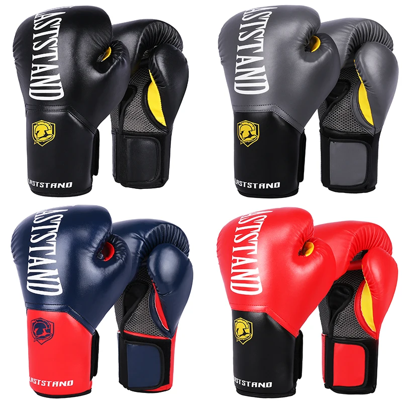 Rękawice bokserskie 8-14oz PU Leather Muay Thai Guantes De Boxeo Sanda Free Fight MMA Kick Boxing Training Glove For Men Women Kids