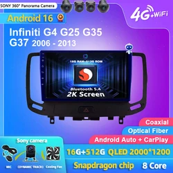 Android 16 Carplay Auto 2K Screen Car Radio BT Multimedia Player For Infiniti G4 G25 G35 G37 2006 - 2013 2 din Autoradio Stereo