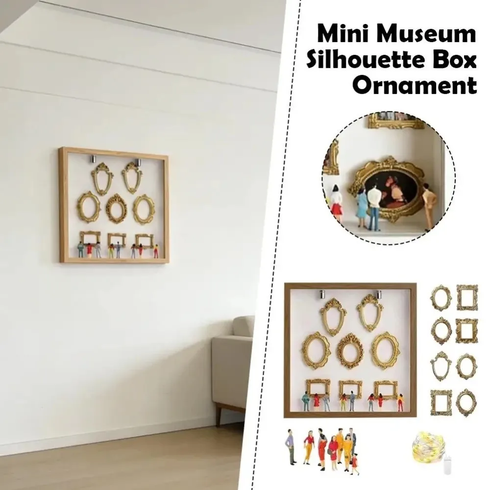 Mini Figurines DIY Mini Museum Silhouette Box Memory Preservation Gold Frames Memory Display Kit LED Light String