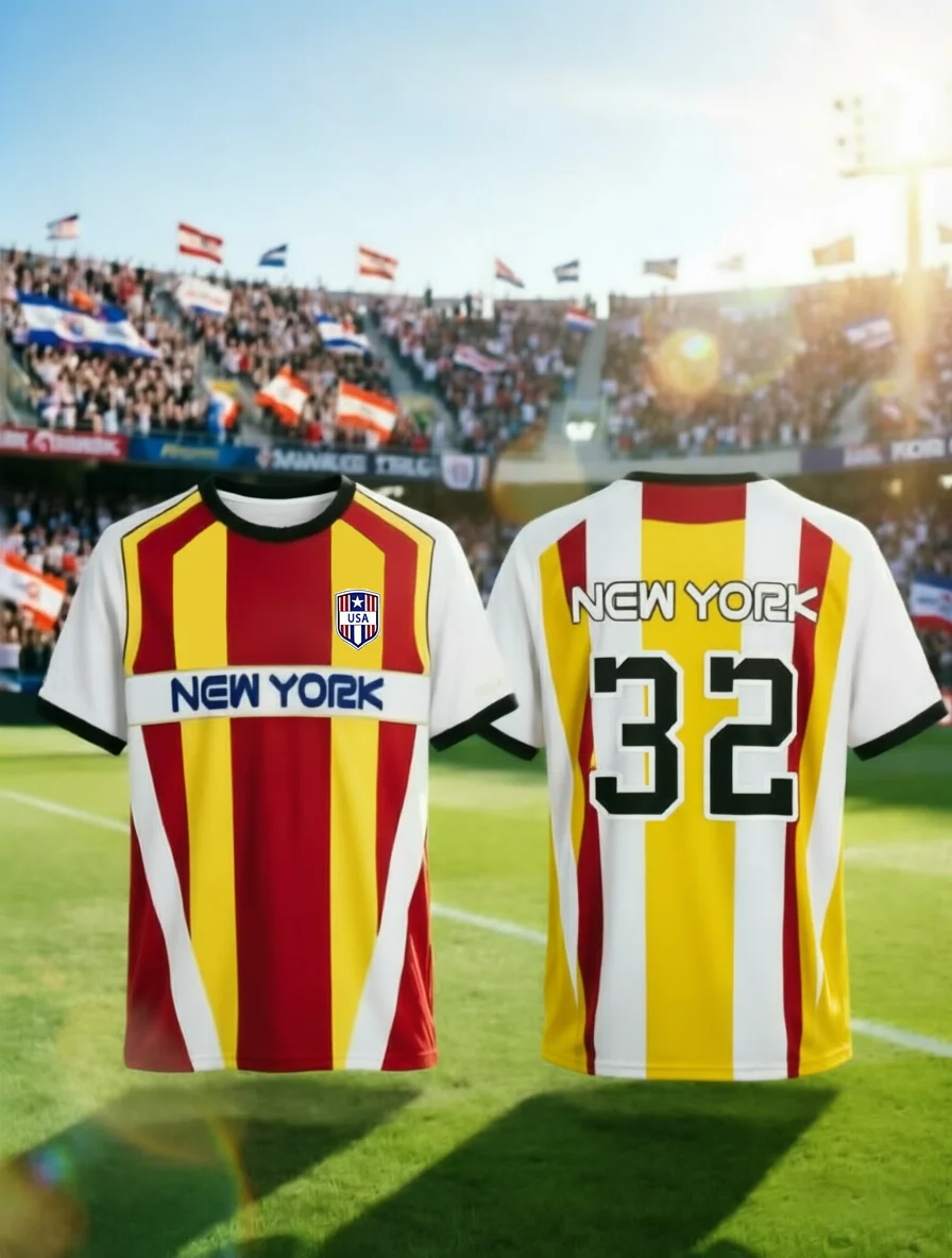 Men's New York 32 Soccer Jersey,  Vertical Striped Short‑Sleeve Football Shirt, Quick‑Dry Sports Fan T‑Shirt