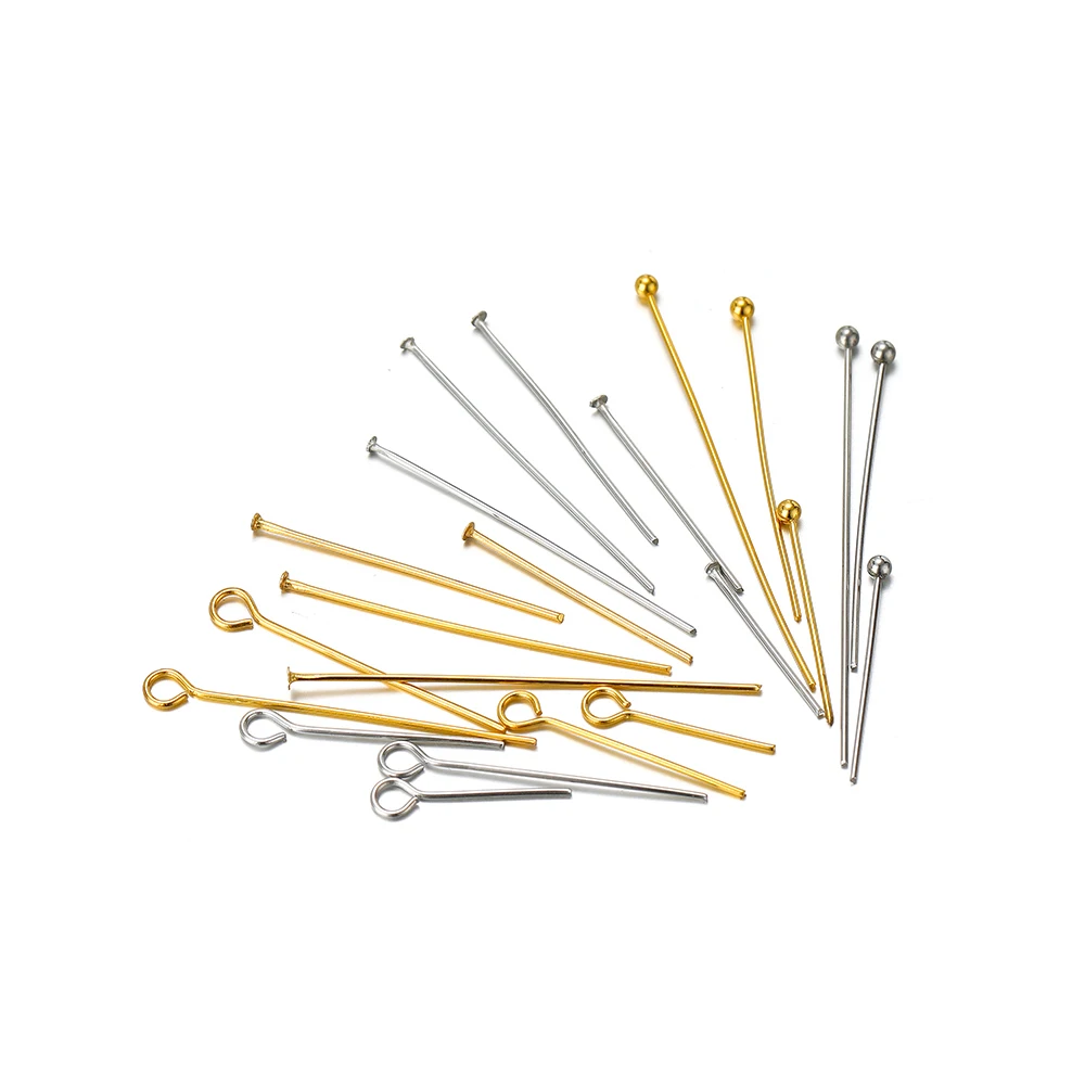 100/50pcs Stainless Steel Eye Head Needles T Shape Flat Head and Ball Head Pins Bulk for DIY Jewelry Earring Accessories 15-50mm