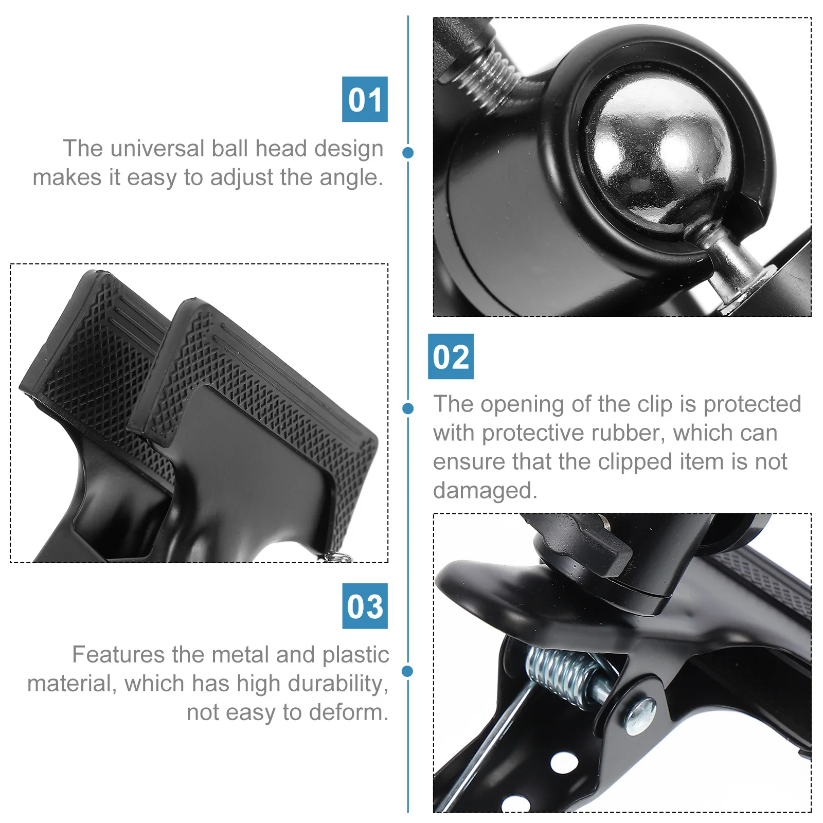 

Ball Head Mount Camera Clamp Metal Plastic Durable Pan Tilt Clip Holder for Tripod Light Stand Flash Accessories