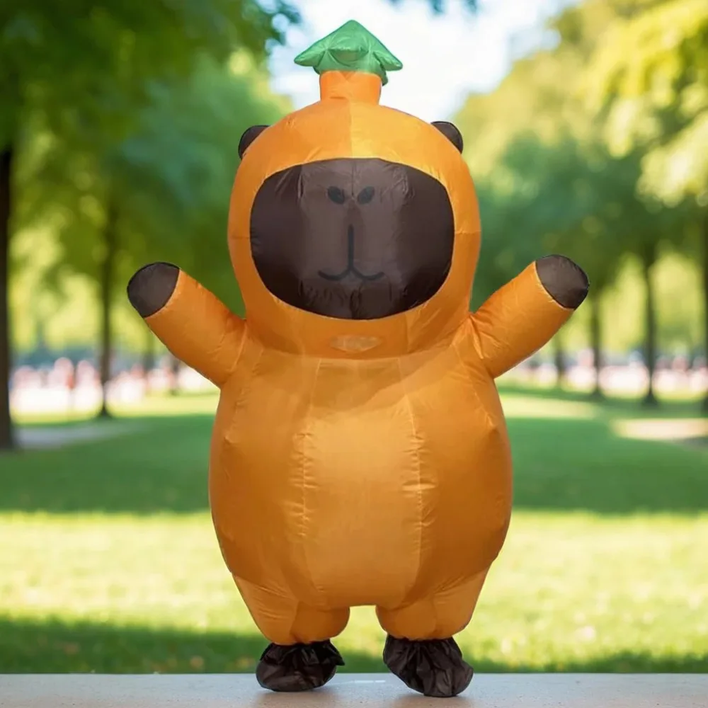 

Adult Unisex Inflatable Capybara Costume With Leaf Hat Funny Cartoon Animal Costume Halloween Stage Performance Costume Prop