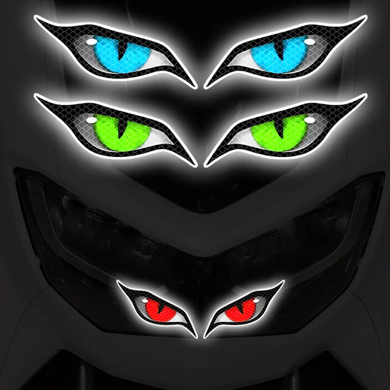 1Pair Demon Eye Reflective Motorcycle Sticker,Waterproof Decal for Helmet Motorbike Headlight Front Fairing Night Driving Safety