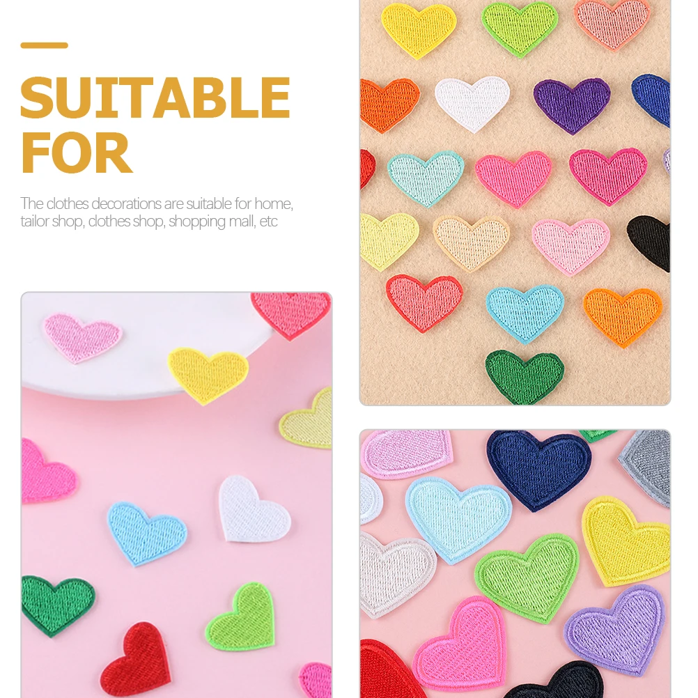 

60pcs Heart Embroidered Adhesive Hat Patches Sewing Cute Wear Resistant Appliques Clothes Accessories Daily Use Decorative