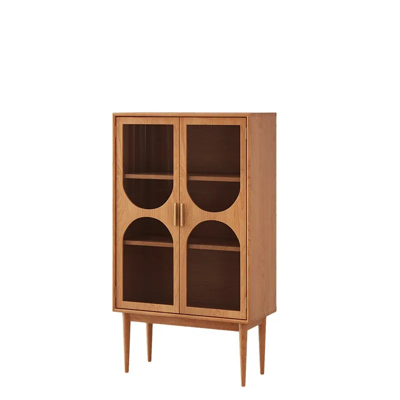 Nordic solid wood bookcase, modern simple household storage dust-proof glass door cabinet light luxury wine cabinet