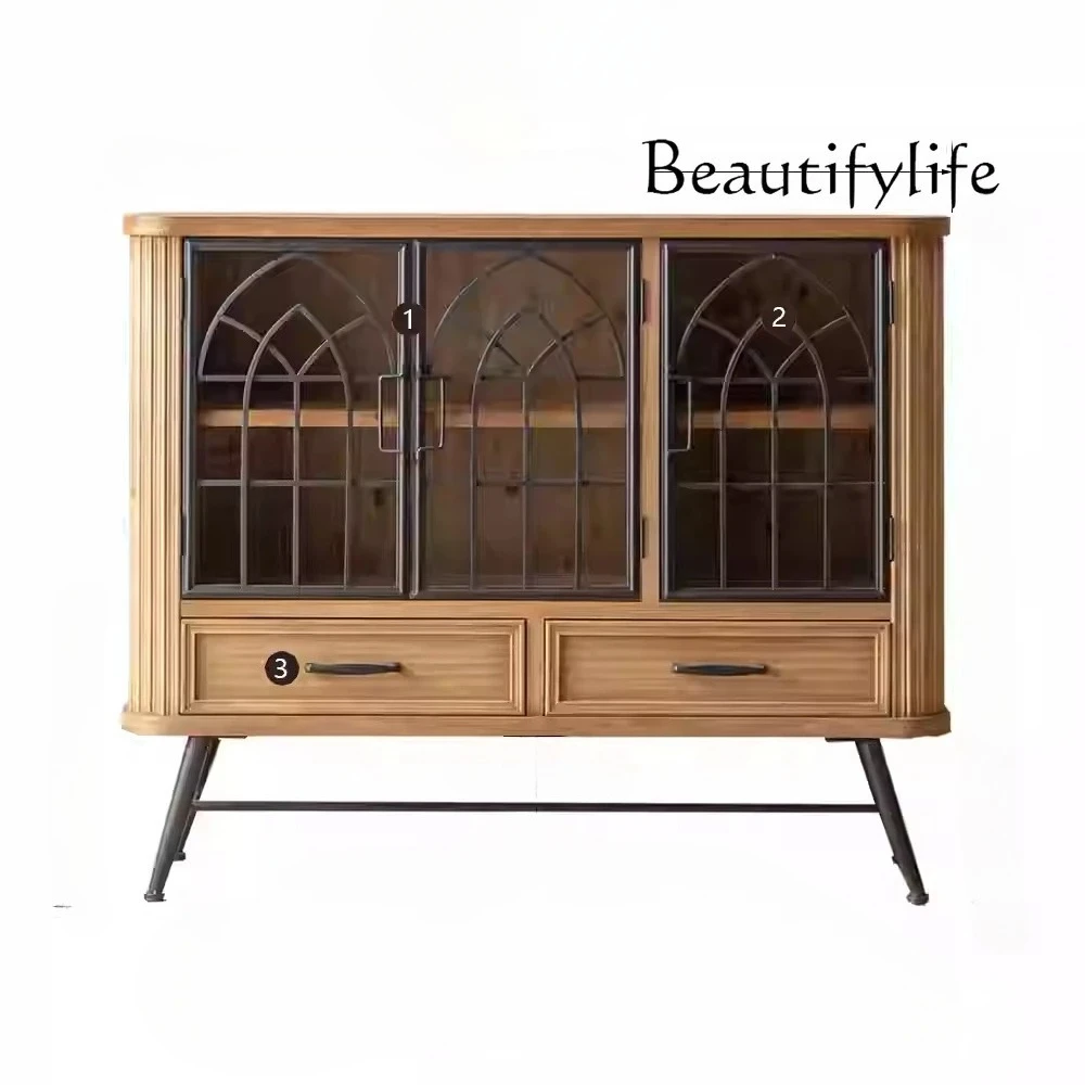 

American medieval solid wood dining side cabinet entry iron home simple entrance decorative cabinet