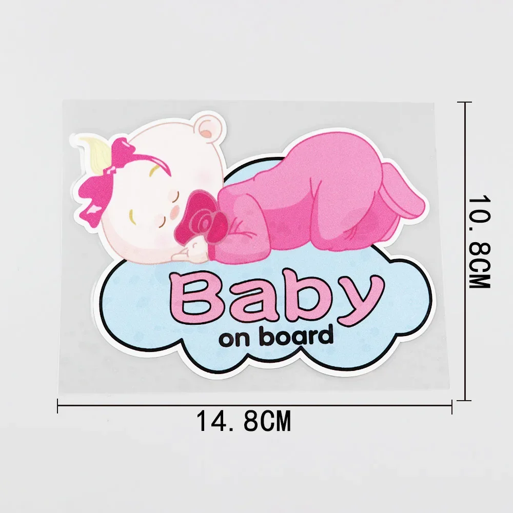 1 Piece 14.8CMX10.8CM Baby on board Pvc Decal Lovely sleeping baby Car Sticker Pink,KK