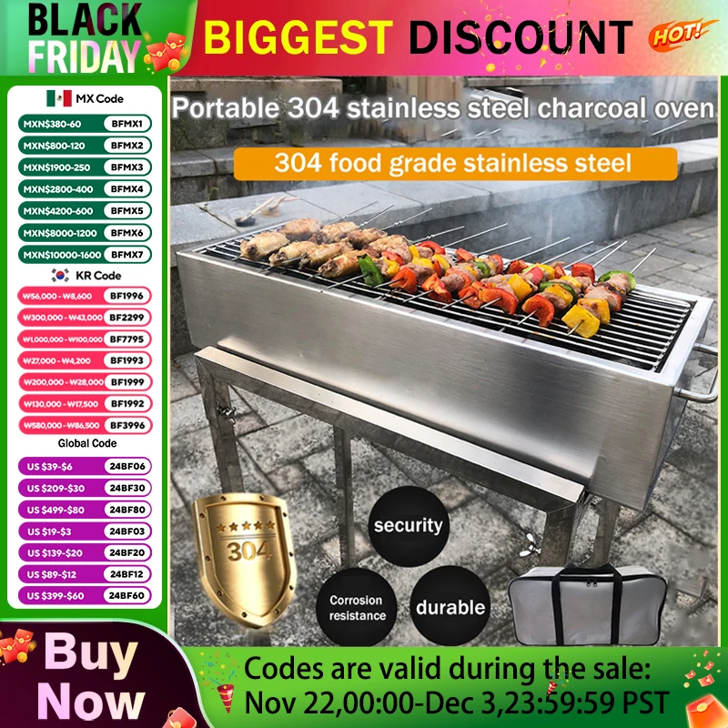 Outdoor Portable Carbon Grills Stainless Steel Grills Thickened Grill Multi-Model Detachable Charcoal Stove Camping Barbecue