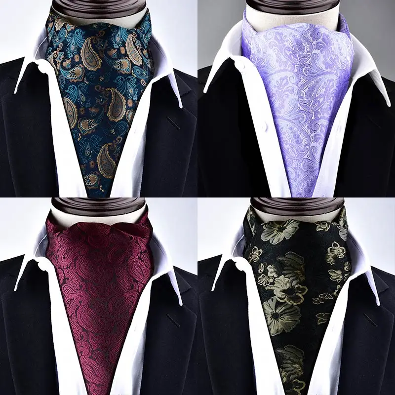 1 Pañuelo de Hombre para Primavera, Otoño e Invierno, Pañuelo de Cuello Estilo Ascot Retro Floral Británico, Pañuelo para Cuello de Camisa, Cálido