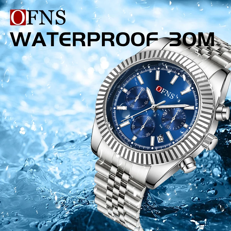 OFNS Top orologio da uomo moda multifunzionale impermeabile in acciaio inossidabile cronografo codice orologio orologio da polso al quarzo di marca di fascia alta