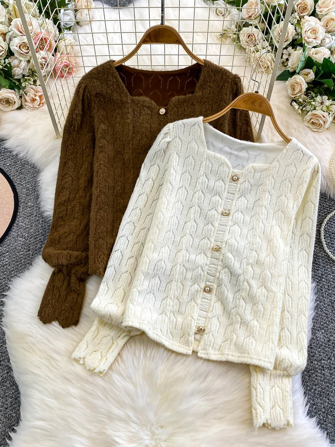 

Осень-зима женский повседневный вязаный свитер мягкий Plu Batwing Sve жемчужные пуговицы для похудения топ с квадратным воротником