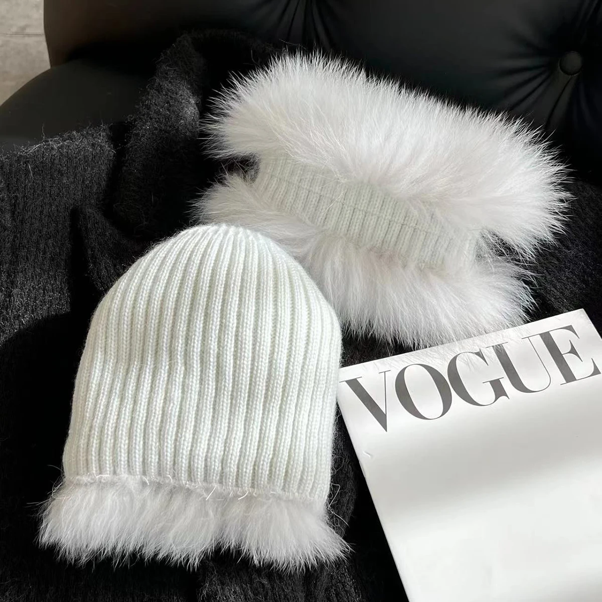 Neue Stilvolle Beanie Fuchs Pelz Hüte für Frauen Winter Warme Flauschigen Neck schal hut set Dicke Natürliche Fuchs Pelz Hut Weibliche Kuppel Hüte – Detail 10
