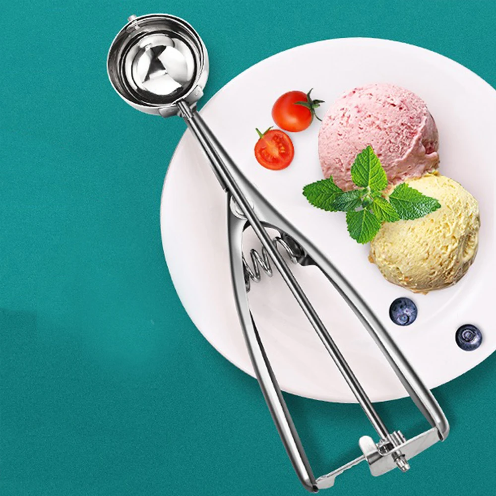 1pc Thickened Stainless Steel Ice Cream Scoop with Trigger Fruit Baller Measuring Spoon for Baking Fruit Cookie Dough Cupcake