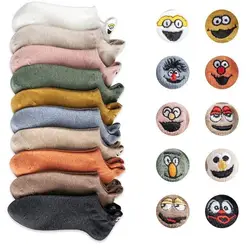 5 Pairs/Pack Kawaii Embroidered Expressio Women Socks Happy Fashion Ankle Funny Socks Women Cotton Summer Candy Color