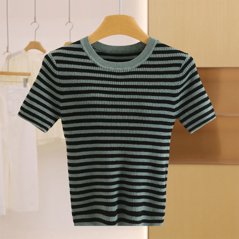 

Yao Women's Slim Fit ort Sve round Ne Striped Sweater Versatile Agel Autumn Faion Commute Sle Polyester Wool Blend