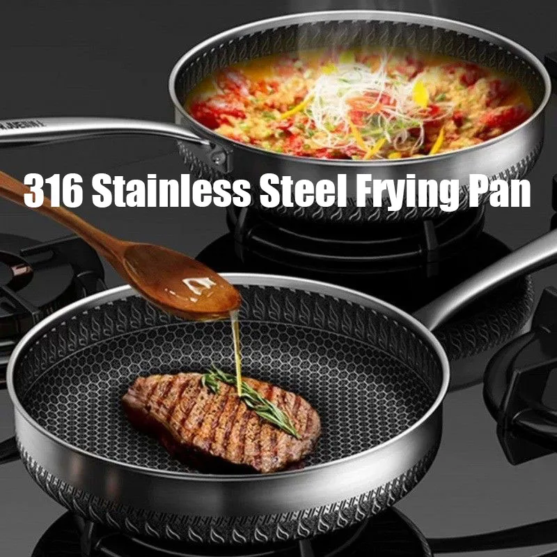 

316 Stainless Steel Frying Pan Non-stick Double-sided Honeycomb Fry Pan Induction Ceramic Electric Gas Cooktops Compatible