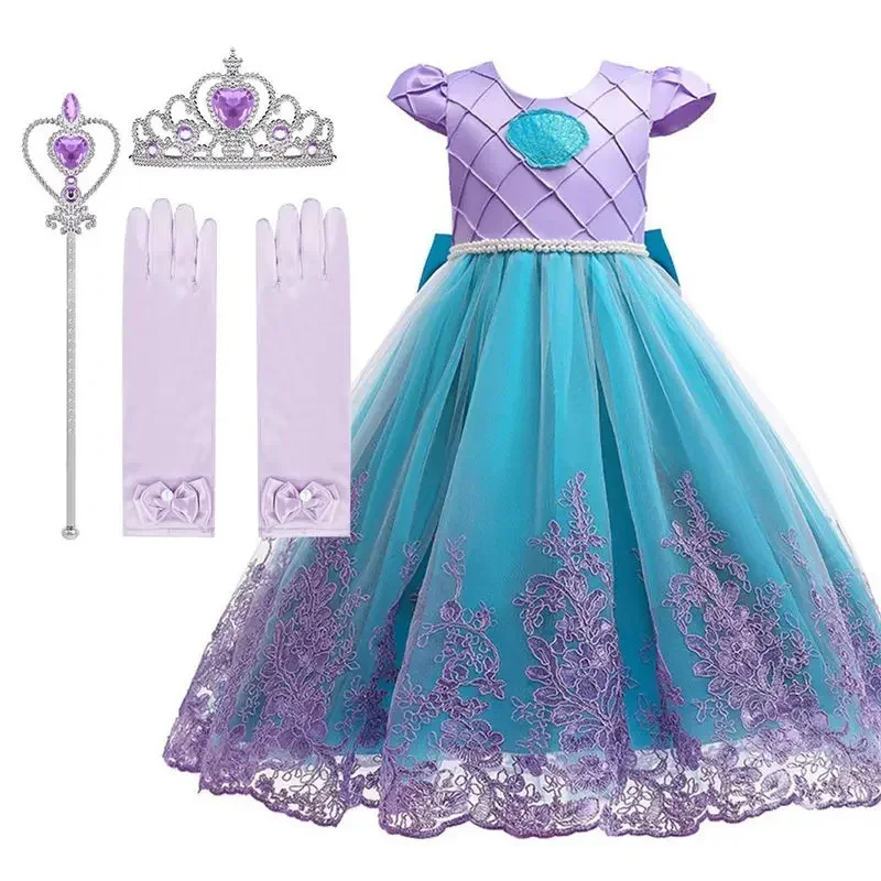 Cossky-fantasia cosplay Ariel menina, vestido de princesa para crianças, fantasia de sereia infantil, vestido de festa tule para concurso e carnaval