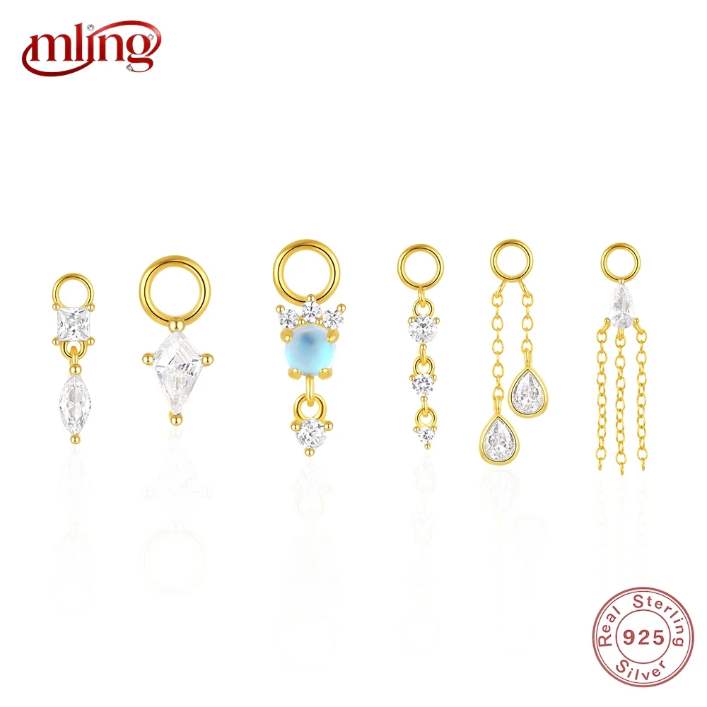 

MLING 1PC Star Moon Geometric Piercings Chain Charm 925 Sterling Silver Earring For Women Simple Chain Charm Accessories Jewelry