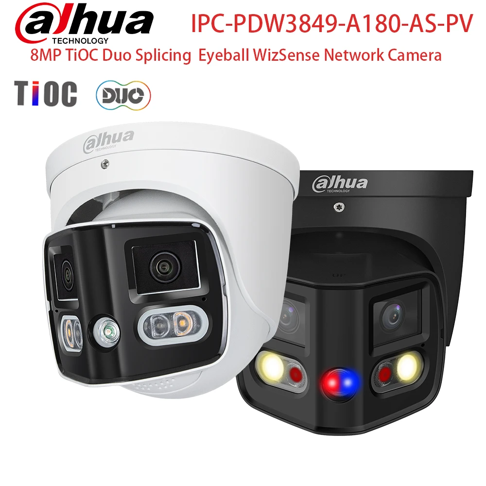 

180 ° Двухобъективная панорамная камера 8MP 4K Dahua, черно-белая, модель IPC-PDW3849-A180-AS-PV