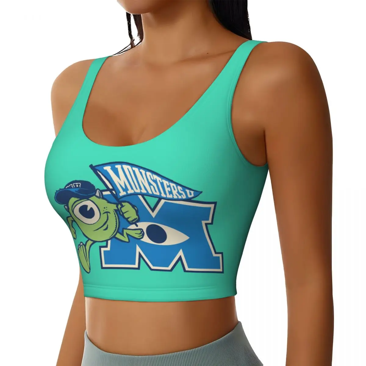 Custom Monsters University Mike M Workout Crop Tank Tops Women Running Sports Bras