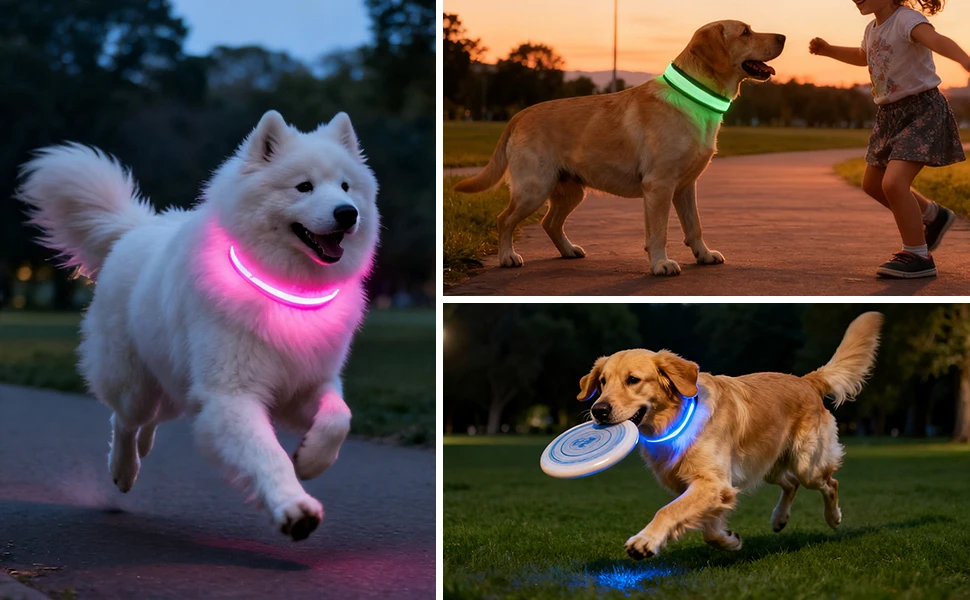 LED-Hundehalsband, USB-aufladbar, leuchtendes Haustierhalsband, leuchtendes, verstellbares, weiches Sicherheitshalsband für kleine und mittelgroße Hunde – Detail 6