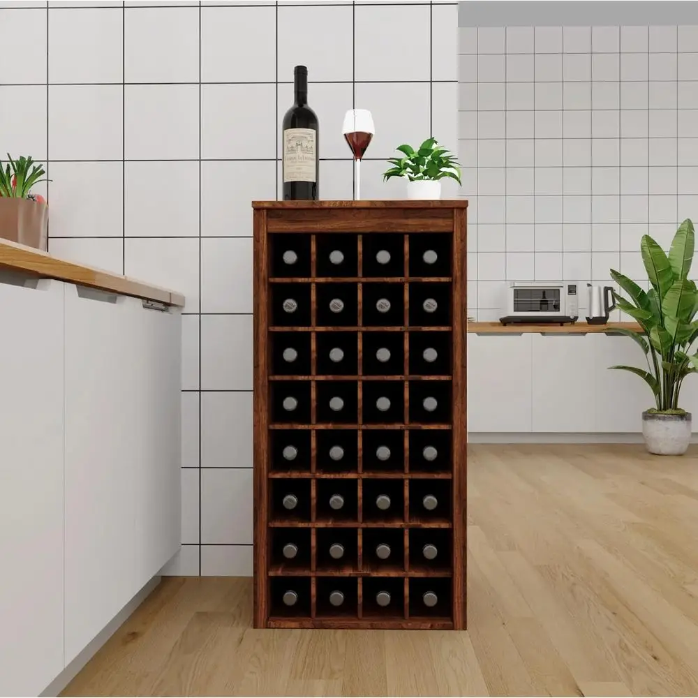 

WERSMT 8-Tier Freestanding Wine Rack Wood, 32 Bottles Wine Rack Counter for Small Space, Farmhouse Stackable Modular Wine Bottle