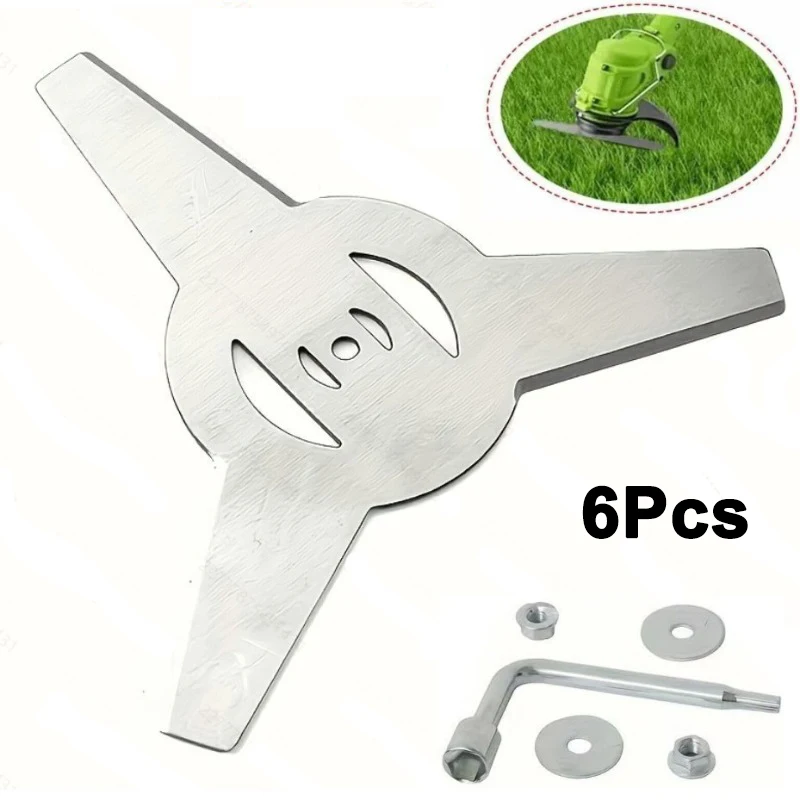 3‑Teeth Trimmer Blade Stainless Steel Grass Cutter Replacement Blade For Electric String Trimmer Lawn Mower With Mounting Kit