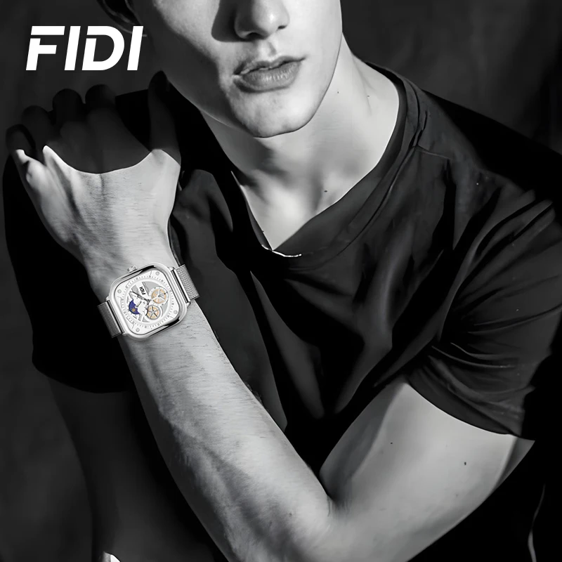 FIDI Watches for Square Men Cool Dress Watch Luminous Design Big Face Fashion Quartz Watch Casual Wrist Watch Unique Gifts FD108