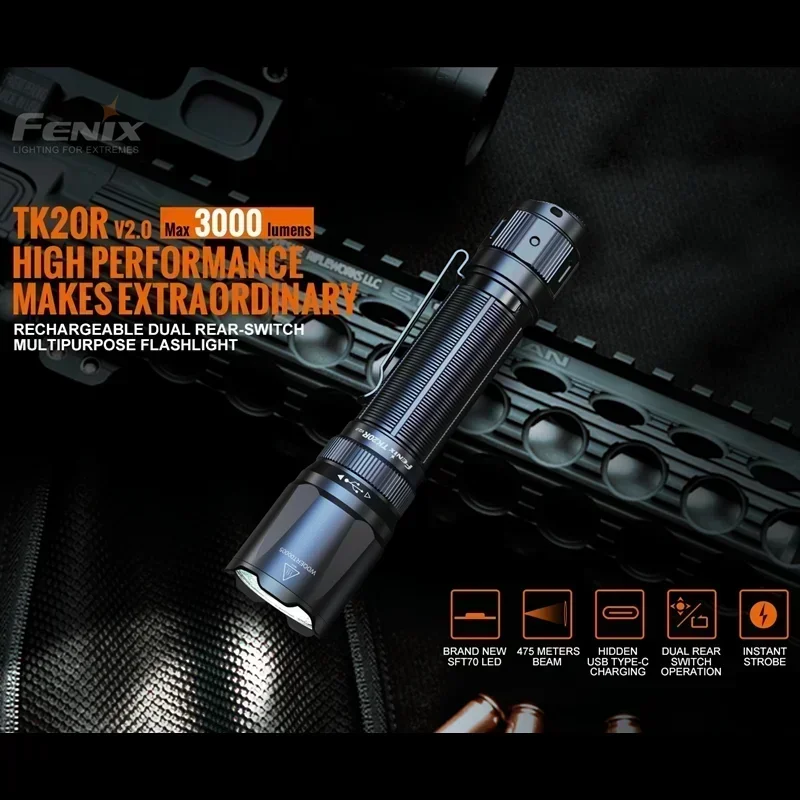 Fenix TK20R V2.0 Tactical Flashlight 3000Lumens IP68 Dustproof Waterproof With 5000mAh Battery