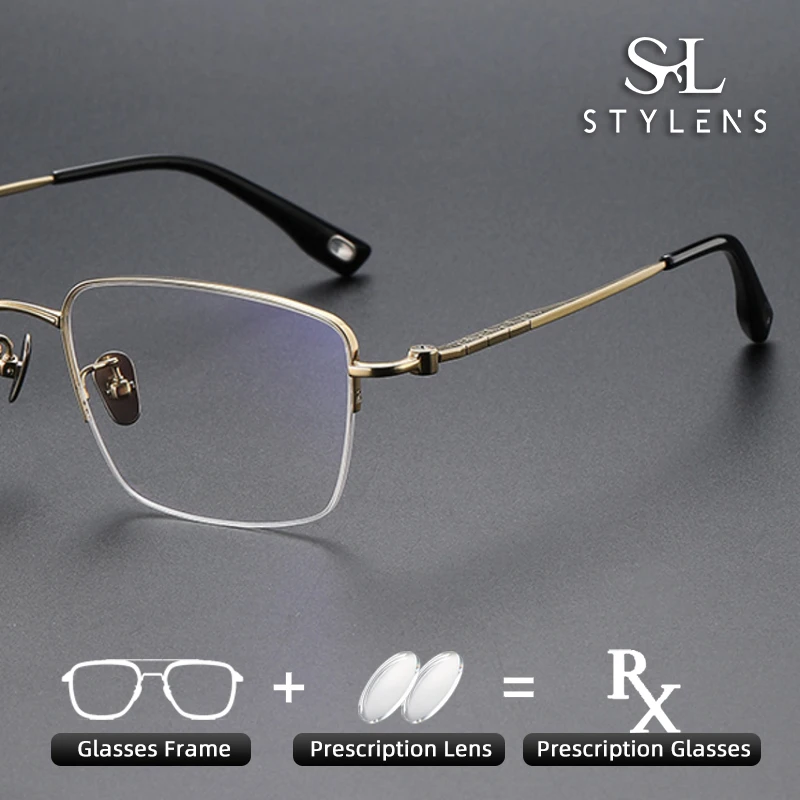 

STYLENS Pure Titanium Elastic Leg Half Frame Glasses Men Women Anti Blue Light Progressive Glasses Prescription Glasses 80911