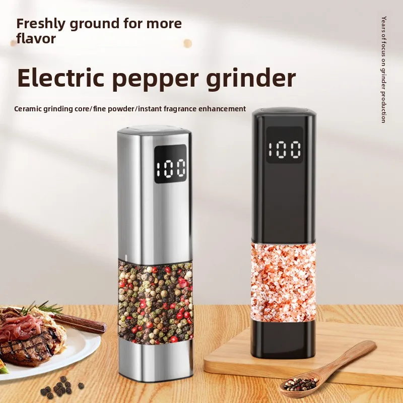 

Набор из 2 электрических мельниц для соли и перца из нержавеющей стали, автоматическая мельница для специй, емкость для приправ для кухни