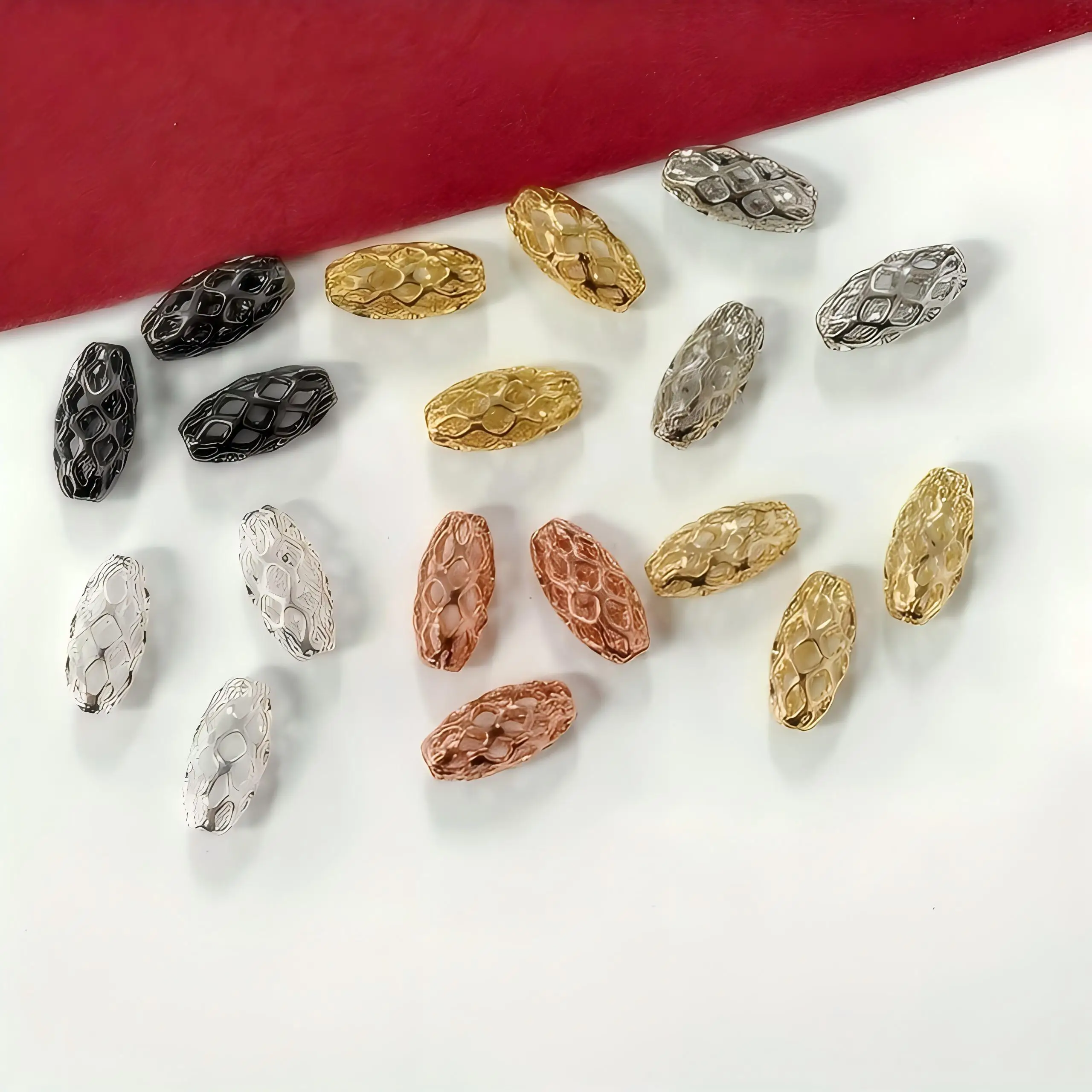 ลูกปัดทรงกระบอกตาข่ายแบบกลวง 15 ชิ้น สำหรับทำสร้อยข้อมือ สร้อยคอ อุปกรณ์ทำเครื่องประดับ วัสดุทำเครื่องประดับ ขายส่ง