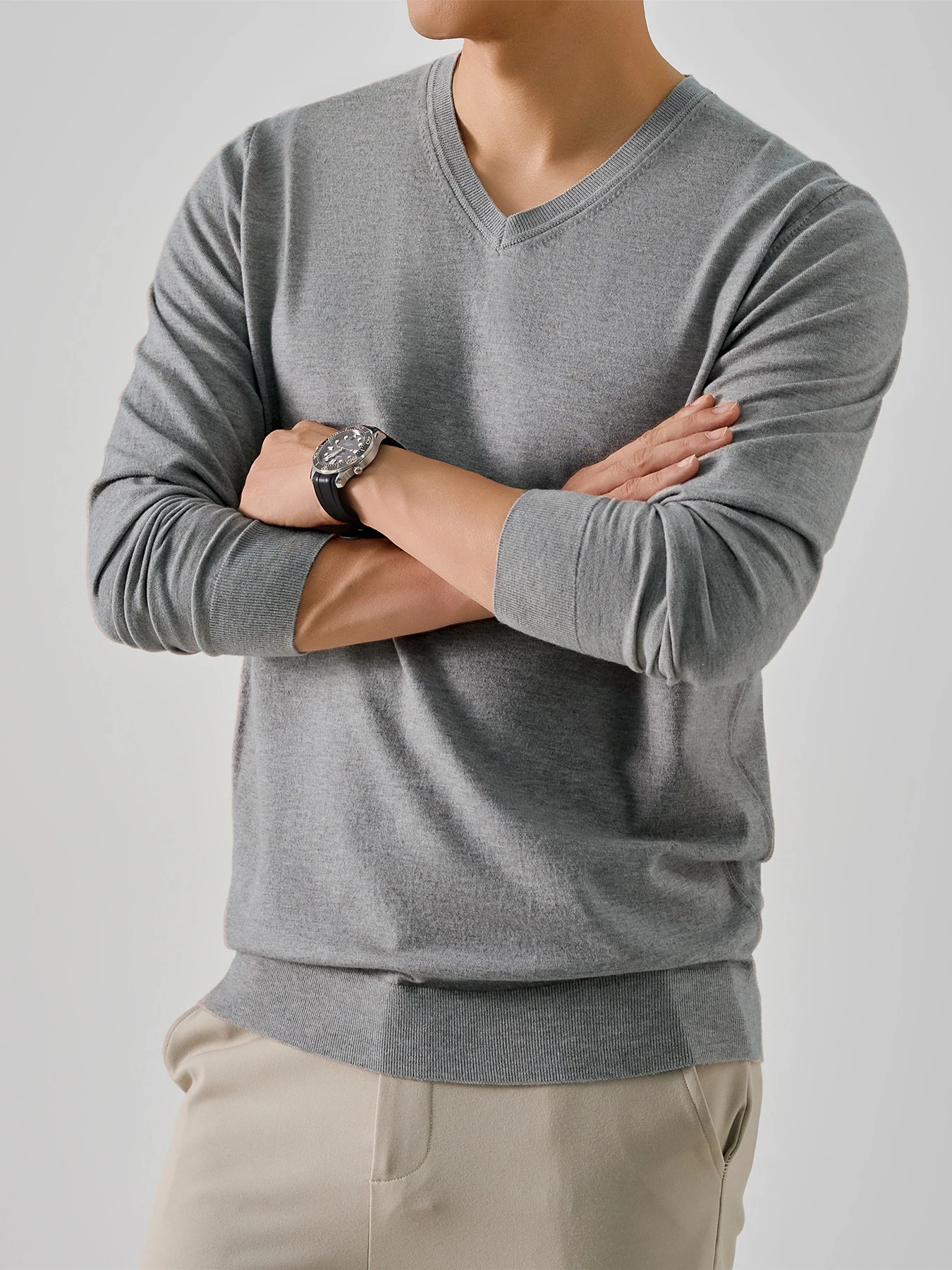 Herren Frühling Herbst Dünner Strickpullover Klassischer V-Ausschnitt Einfarbiges Design Geeignet für Freizeit Sport Geschäftskleidung – Detail 17