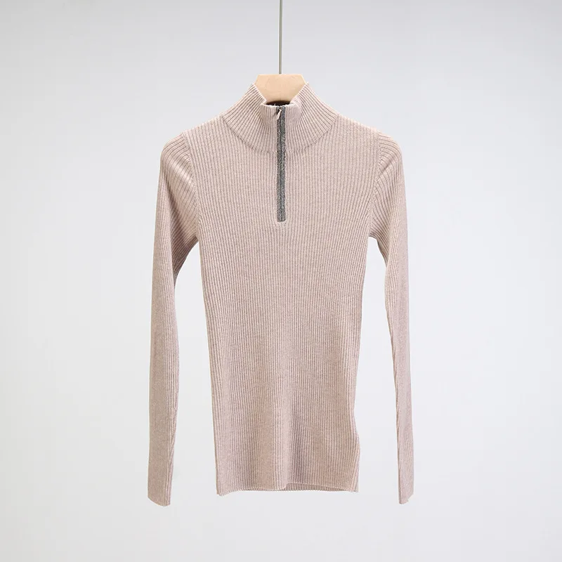 Neuer Damen-All-Match-Pullover aus Wolle mit halbem Reißverschluss und langen Ärmeln