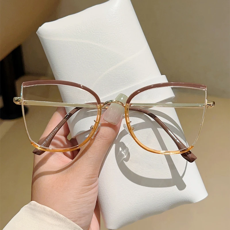 KAMMPT Oversized Vintage Glasses Women New Fashion Blue Light Blocking Eyewear Trendy Semi Metal Design Decorative Eyeglasses