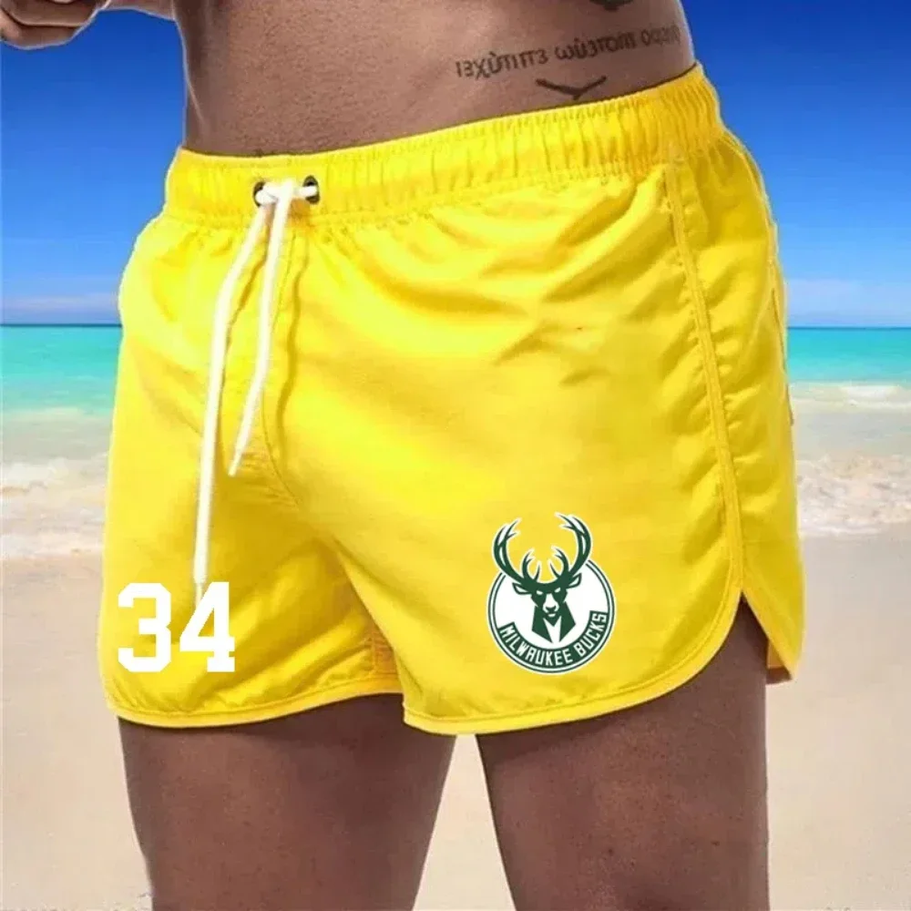 Troncos de praia masculinos verão nadar calças de ginásio secagem rápida natação homme impressão pantalones cortos casuales diarios 2025