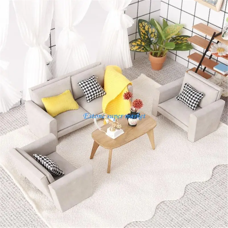 

090B Modern Dollhouses Sofa Couch Decors 1/12 Scale Wooden Mini Furniture For DIY Room Accessories