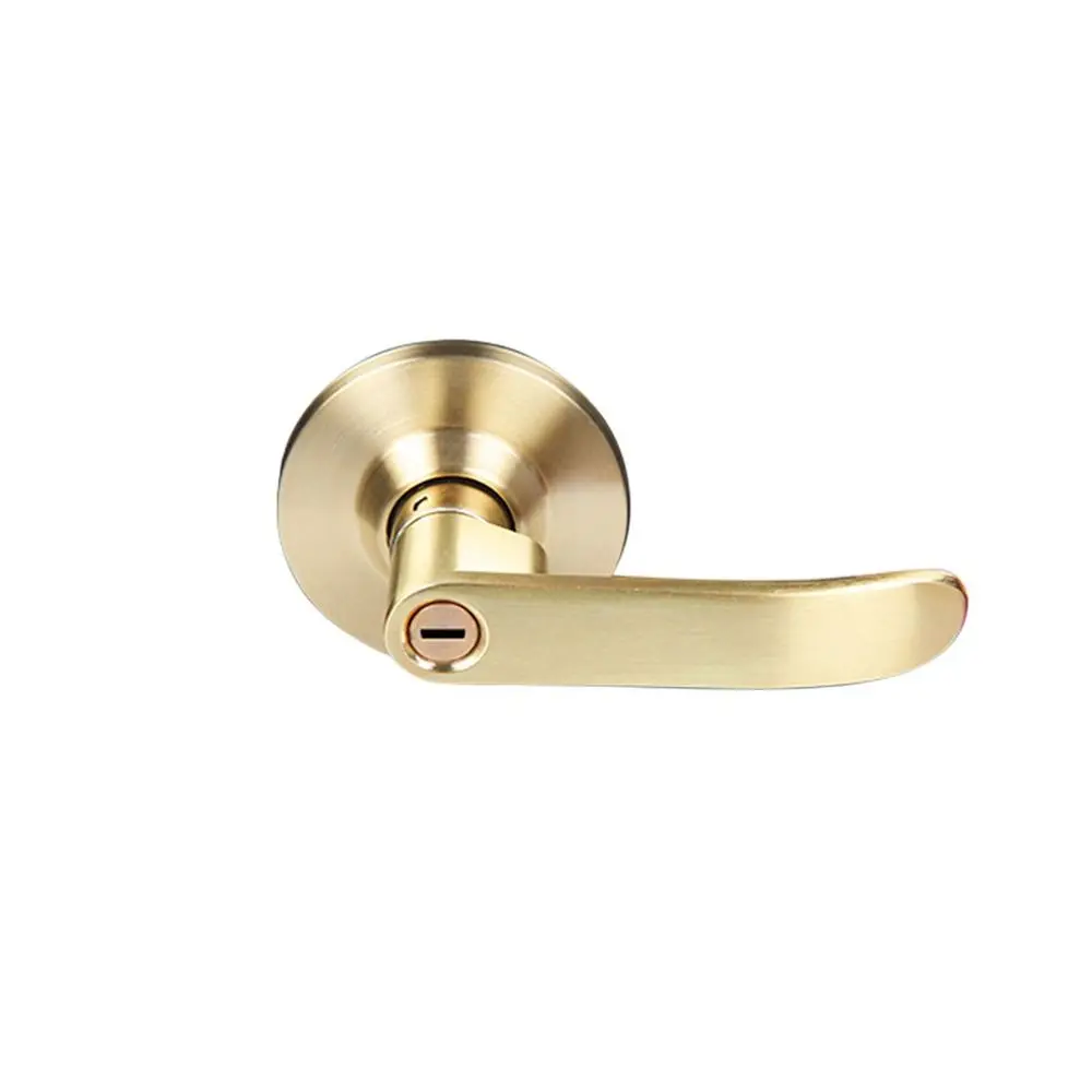 

Interior Reversible Door Lock Lever Satin Brass Finish Straight Lever Privacy Door Handle Easy To Install with Round Trim