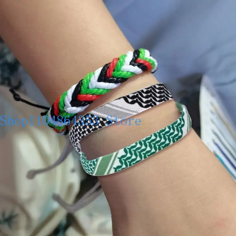 652F Pack of 4 Trendy Arabian Woven Bracelets with Adjustable Size for All Wrists