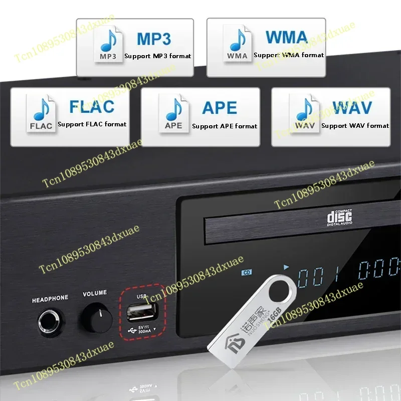 مشغل أقراص مضغوطة HIFI احترافي، Audiophile Home Bluetooth 5.0 Music USB مشغل الصوت الرقمي يدعم تنسيق CD-DA مضخم الأذن المدمج